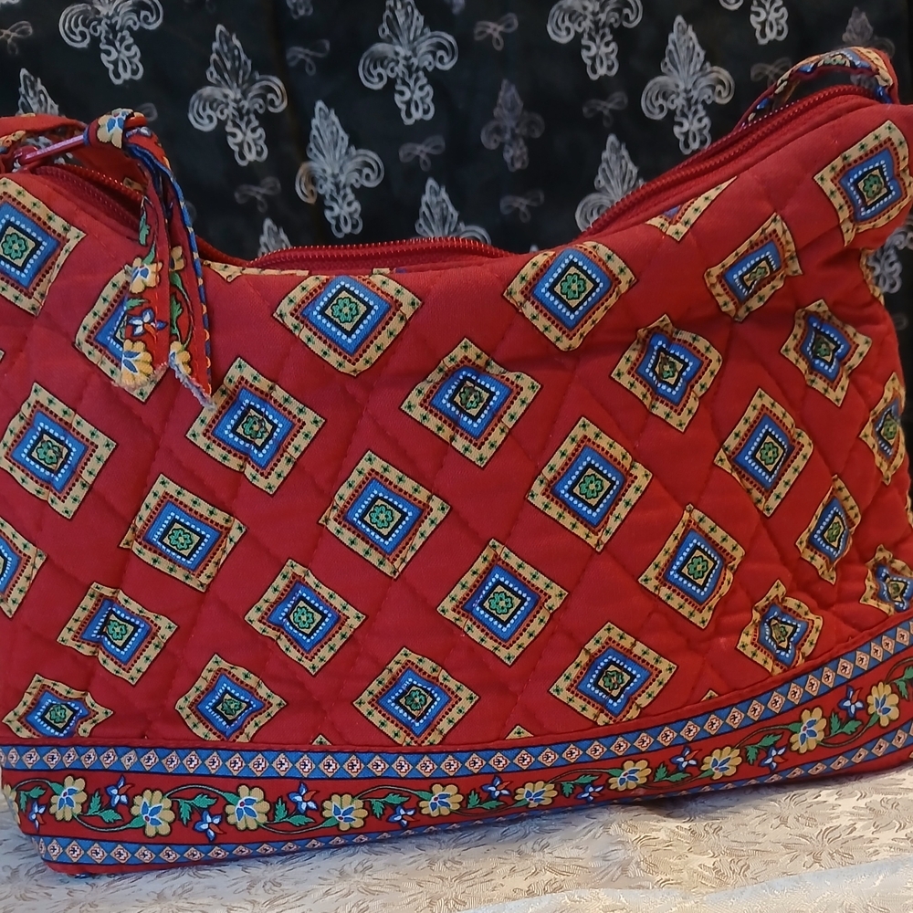 Vera Bradley Red and Blue Satchel with Geometric Patterns - Picture 3 of 7